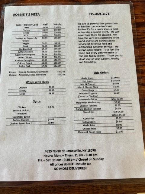 Robbie T's Pizza Menu image 3